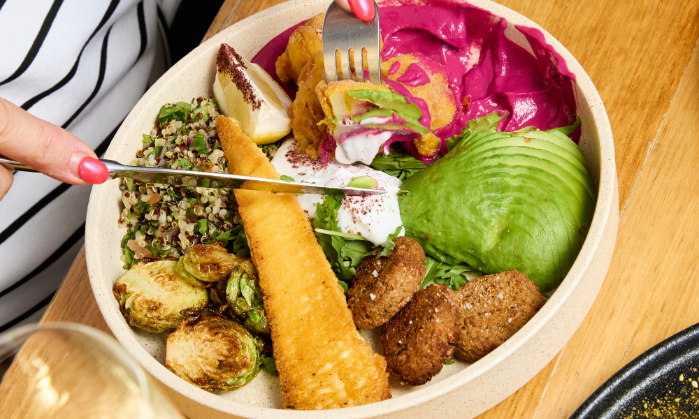 A colourful bowl of healthy, delicious food at The winey Cow.